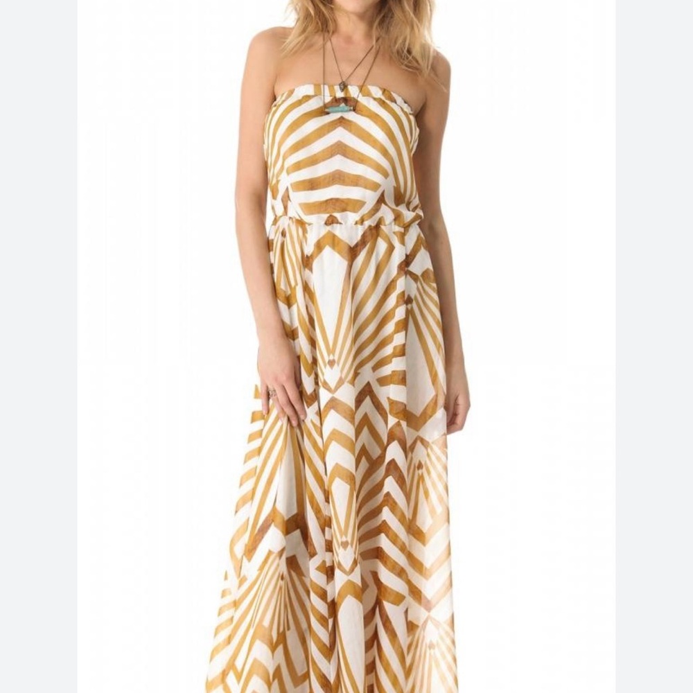 BB Dakota White and Gold Strapless Sundress Resort Wear